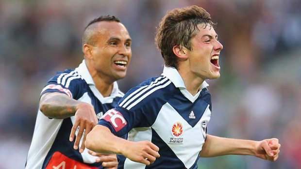 Joy ... Marco Rojas with Archie Thompson.