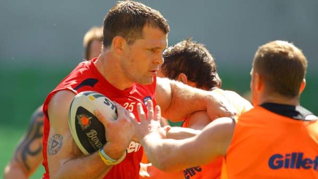 Stuart Fielden during an England training session at AAMI Park this week.