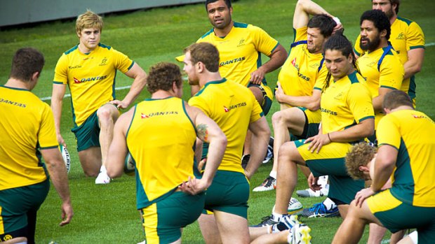 Odd man out ... the suspended James O'Connor with the Wallabies at training at Ballymore in Brisbane.