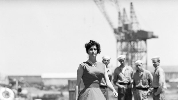 Ava Gardner on location at Gellibrand Pier, Williamstown. 