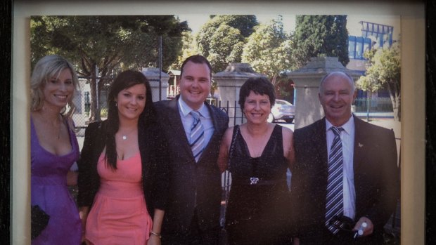 Lynda and Mark Thompson at a wedding in 2013 with their children Emma, Vanessa and Matt. 