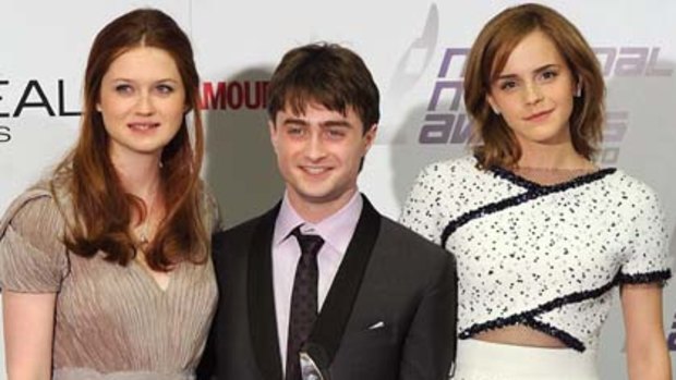 Harry Potter stars Bonnie Wright, Daniel Radcliffe, and Emma Watson.