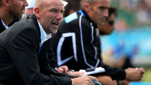 Interim coach of the Glory, Kenny Lowe looks on during the match between Perth Glory and Adelaide United.