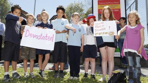 Students from the school protest against the cessation of the Steiner program.