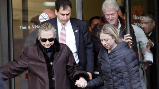 January 2013: then US secretary of state Hillary Clinton leaves New York Presbyterian Hospital after treatment for a blood clot stemming from a concussion she suffered in mid-December 2012.
