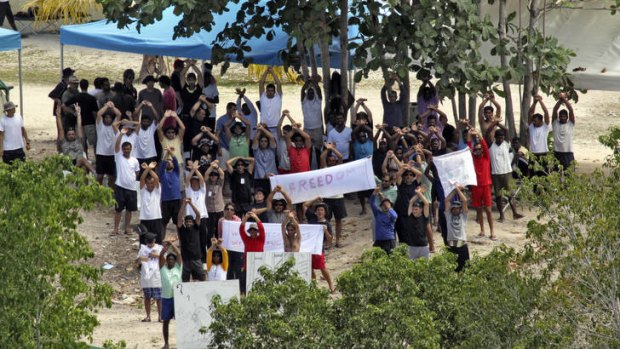 Refugees protesting at the Nauru detention centre.