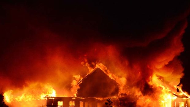 Destruction &#8230; a house in Maryland was engulfed in flames after a lightning strike started a fire in violent weather that has hit the state along with Virginia and Ohio.