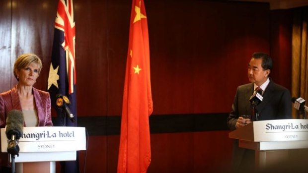 Julie Bishop with her Chinese counterpart Wang Yi last week.
