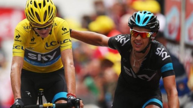 Lieutenant: Richie Porte (R) helps Sky teammate Chris Froome at the 2013 Tour de France.