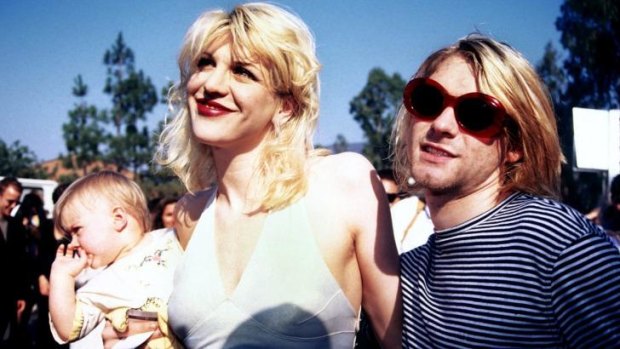 Kurt Cobain, Courtney Love and baby Frances Bean attending the 1993 MTV Music Video Awards in Los Angeles. 