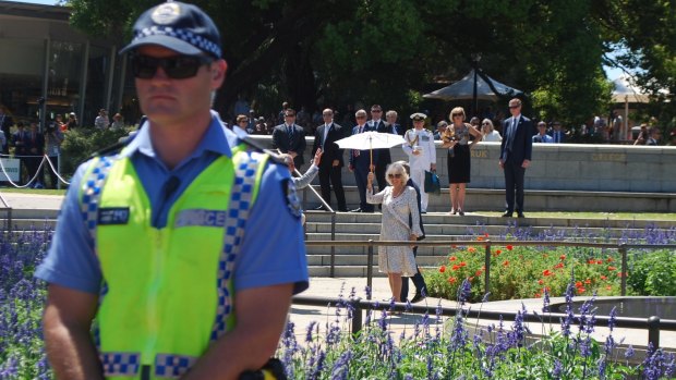 Dozens of police officers and security personnel were keeping watch during the royal's engagement at Kings Park. 