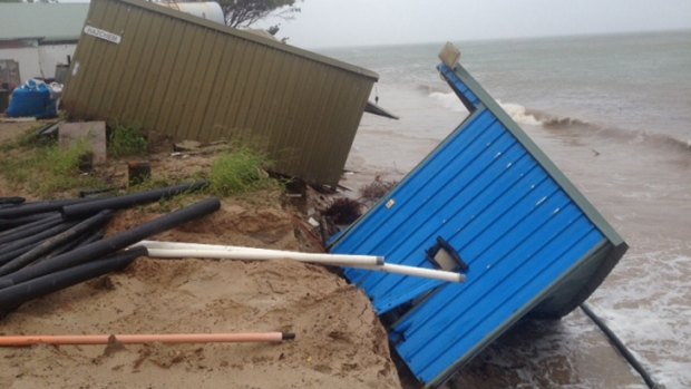 Decks and sheds have toppled into the ocean at Great Keppel Island Hideaway Resort. Photo: Supplied