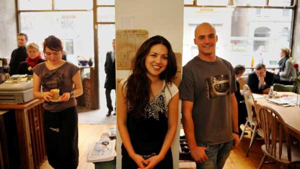.Directors Asuka Hara and Jarrod Briffa at Kinfolk, a non-profit cafe in the city.