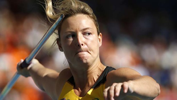 Kimberley Mickle competes in the women's javelin throw heats on Friday.