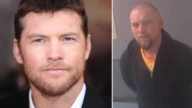 Strife ... Australian actor Sam Worthington in a police mugshot following his arrest, right.