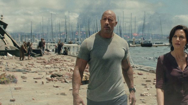 Dwayne Johnson and Carla Gugino in the action thriller, San Andreas.