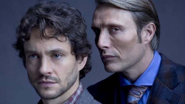 Hugh Dancy stars as special agent Will Graham and Mads Mikkelsen as Hannibal Lecter in <i>Hannibal</i>.