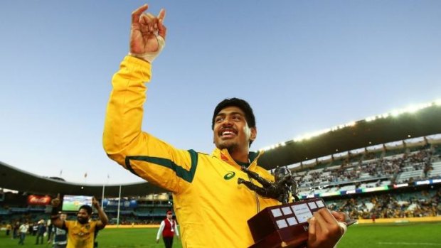 Will Skelton celebrates after the Test between the Wallabies and France at Allianz Stadium.
