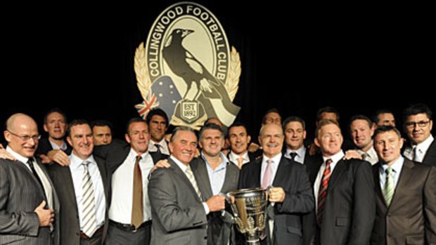 Gavin Brown, fourth from right, at a 1990 Collingwood premiership reunion this year.