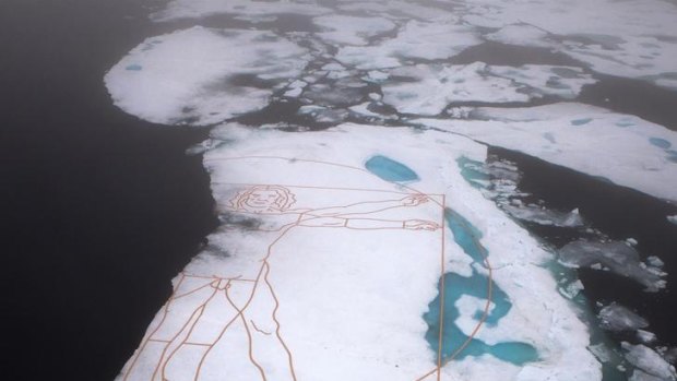 Environmental activist and artist John Quigley's re-creation of Leonardo da Vinci's <i>Vitruvian Man</i> last month. It was commissioned by Greenpeace to highlight the melting Arctic sea ice.