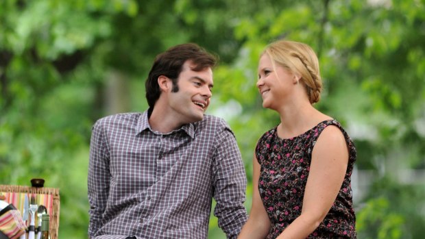  Bill Hader and Amy Schumer on the set of <i>Trainwreck</i>.