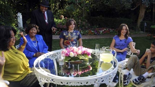 Opening up ... Oprah Winfrey, left, interviews Katherine Jackson, second left, mother of  Michael Jackson, and his three children, from left, Prince, Paris and Blanket.