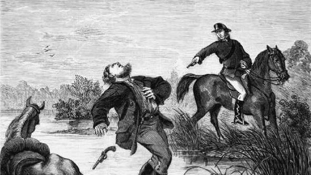 A Samuel Calvert painting of the shooting of the bushranger