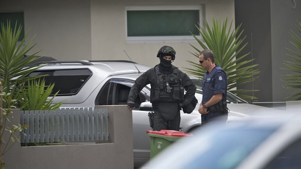 Tactical officers outside the apartment complext in Maribyrnong.