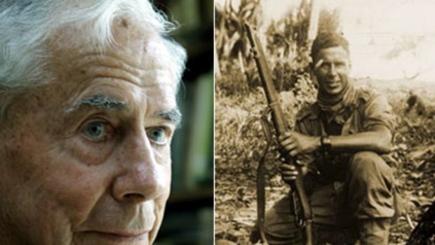 Close call ... Stan Bisset, last year and during his war service. The plaster above his eye covers a crease in his eyebrow, courtesy of a sniper.