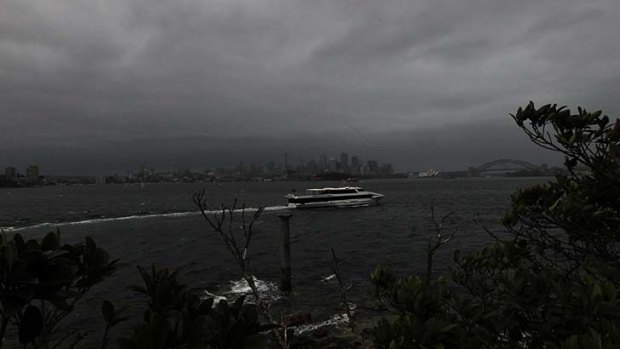 The view from Bradley's Head as the wild weather moved into Sydney.