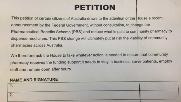 The petition appearing in pharmacies across the state.
