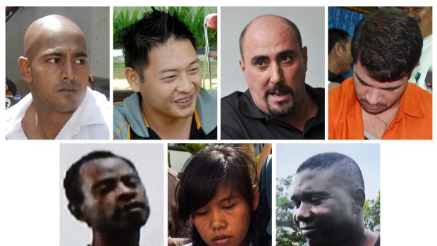 Top row from left: Australians Myuran Sukumaran and Andrew Chan, Frenchman Serge Atlaoui and Brazilian Rodrigo Gularte. Bottom row from left: Nigerian Jamiu Owolabi Abashin, Filipina Mary Jane Fiesta Veloso and Nigerian Silvester Obiekwe Nwolise. 