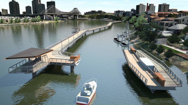The new Brisbane Riverwalk will have a moveable section to allow for mooring access.