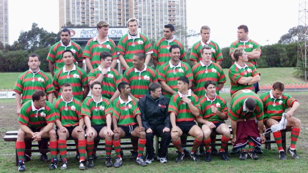 Marginalised: Souths players prepare for a team photo at Refern Oval on the eve of their match against USA organised by Mick Robinson.