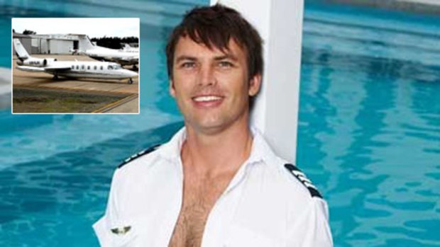 Pilot Dominic James, as he appeared in Cleo, and a Westwind jet.