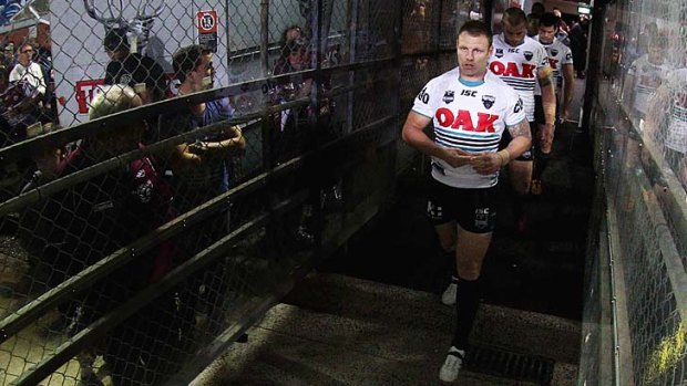 End of the tunnel ... Luke Lewis leads Penrith out against Manly earlier this season. The former Panthers skipper will leave the club at the end of the season.