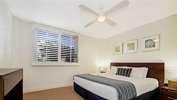 A bedroom at Fairshore Beachfront Apartments at Noosa.