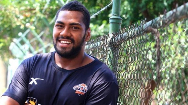 Rugby-bound: At 120kg, Wests Tigers' Fijian winger Taqele Naiyaravoro is bound to make an impact in rugby.