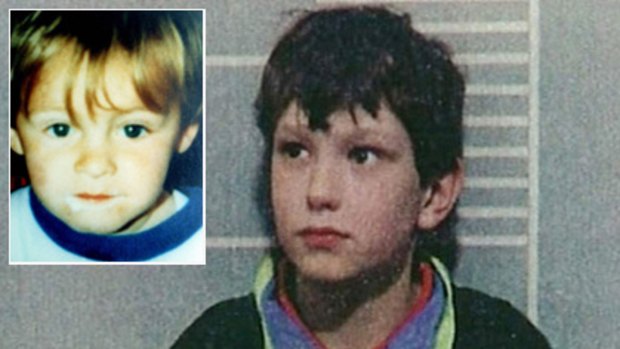Jon Venables, 10 years of age, poses for a mugshot for British authorities. Inset, James Bulger.