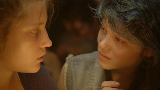Adele Exarchopoulos and Lea Seydoux in a scene from <i>Blue is the Warmest Colour</i>.