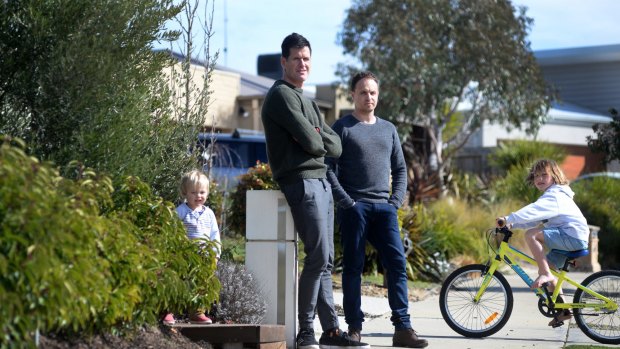 Kieran O'Dwyer (left) and Adrian Abella (right) outside their homes in Torquay. 