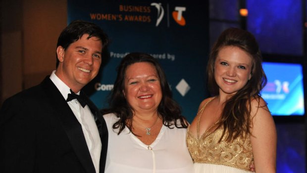Gina Rinehart with children John and Ginia at the Telstra business awards in January.