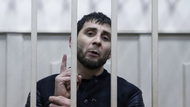 Zaur Dadayev, charged with the murder of Boris Nemtsov, inside a defendants' cage in Moscow.