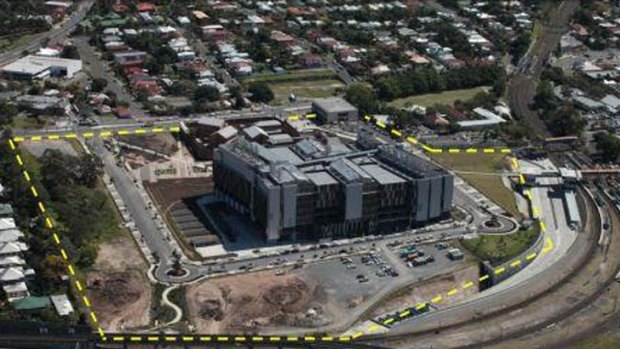 An aerial shot of the approximate site boundary of the Boggo Road development.