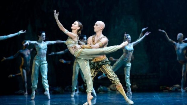 Ballet meets Bollywood: Nikiya (Madeleine Eastoe) and the High Bramin (Andrew Killian) in a scene from act one.
