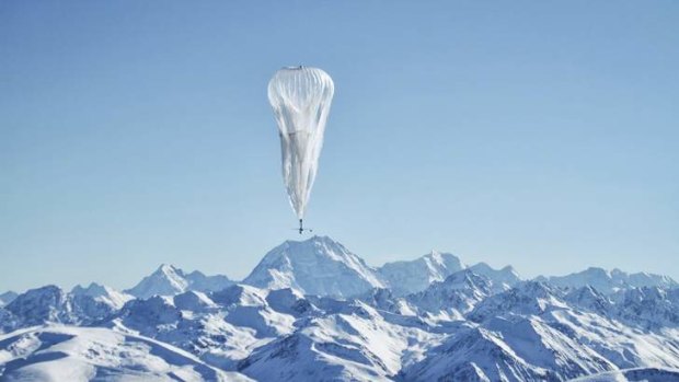 A 12-meter-tall high altitude air balloon is shown floating over a remote area of New Zealand in this June 9, 2013 handout photo provided by Google Inc.