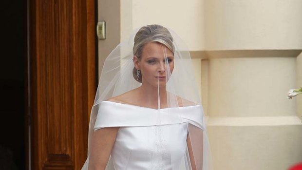 One of two ceremonies ... Princess Charlene of Monaco arrives at the religious ceremony.