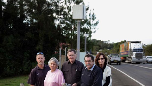 Clunes residents express their concerns about the decommissioning of the towns fixed speed camera. Pictured, left to right, are Rod Gibson., Marie Johnston, John Drysdale, Garry Johnston, Trish Johnston.