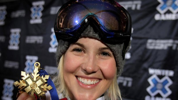 Sarah Burke poses with her Winter X Games 13 gold medal.