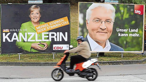 Billboards featuring Angela Merkel  and Frank-Walter Steinmeier in Hamburg.